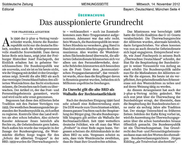 Franziska Augstein zu Ueberwachung surveillance