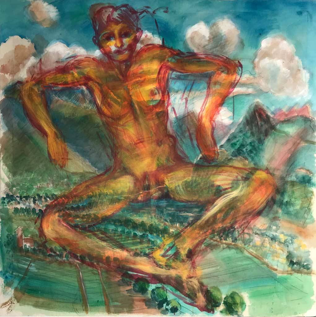 Sitzend Akt ueber Etsch