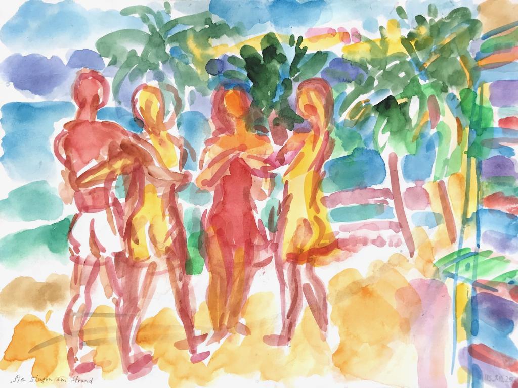 Singend am Strand
