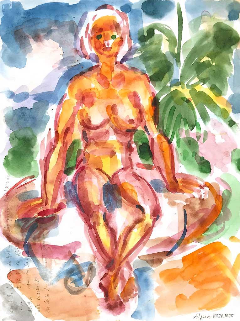 sitzender Akt Aquarell Algarve