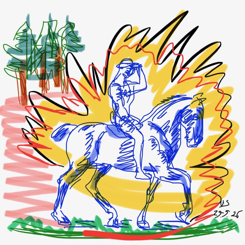 Franz Marc reitet mit Kamerad auf die Lichtung