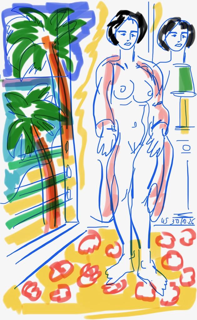 Frau im rosa Mantel